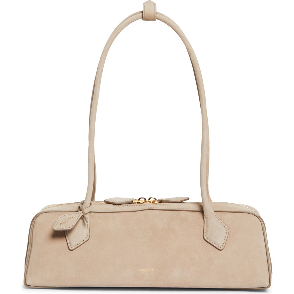 Alaïa Medium Le Teckel Suede East/west Shouder Bag In Sand