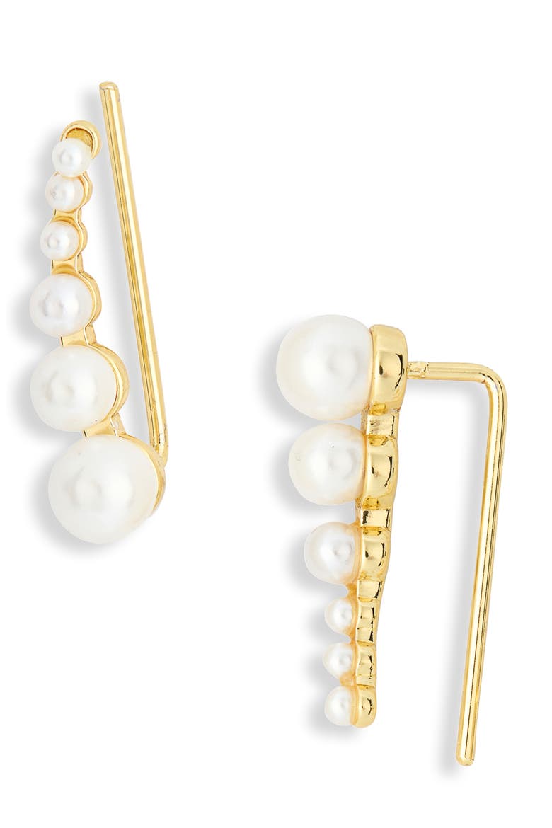 Faux Pearl Ear Climbers, Main, color, WHITE- GOLD