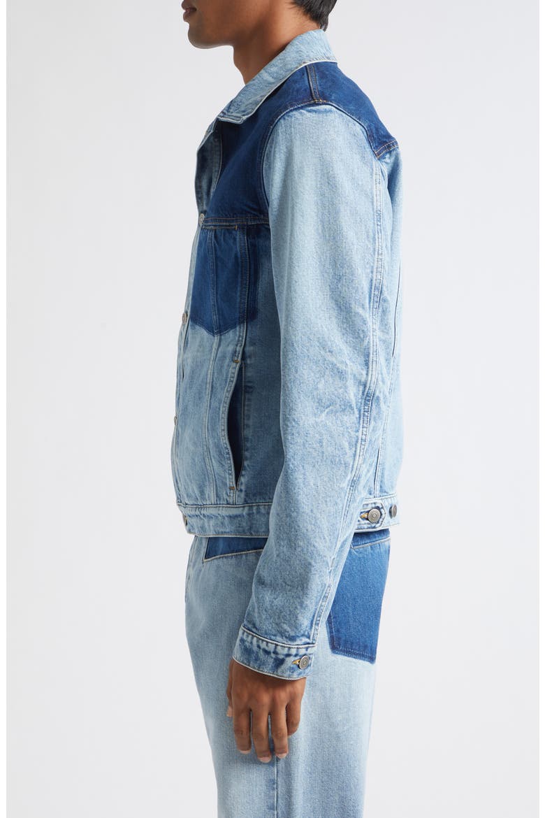 Patchwork Denim Trucker Jacket, Alternate, color, SHADES OF INDIGO BLUE