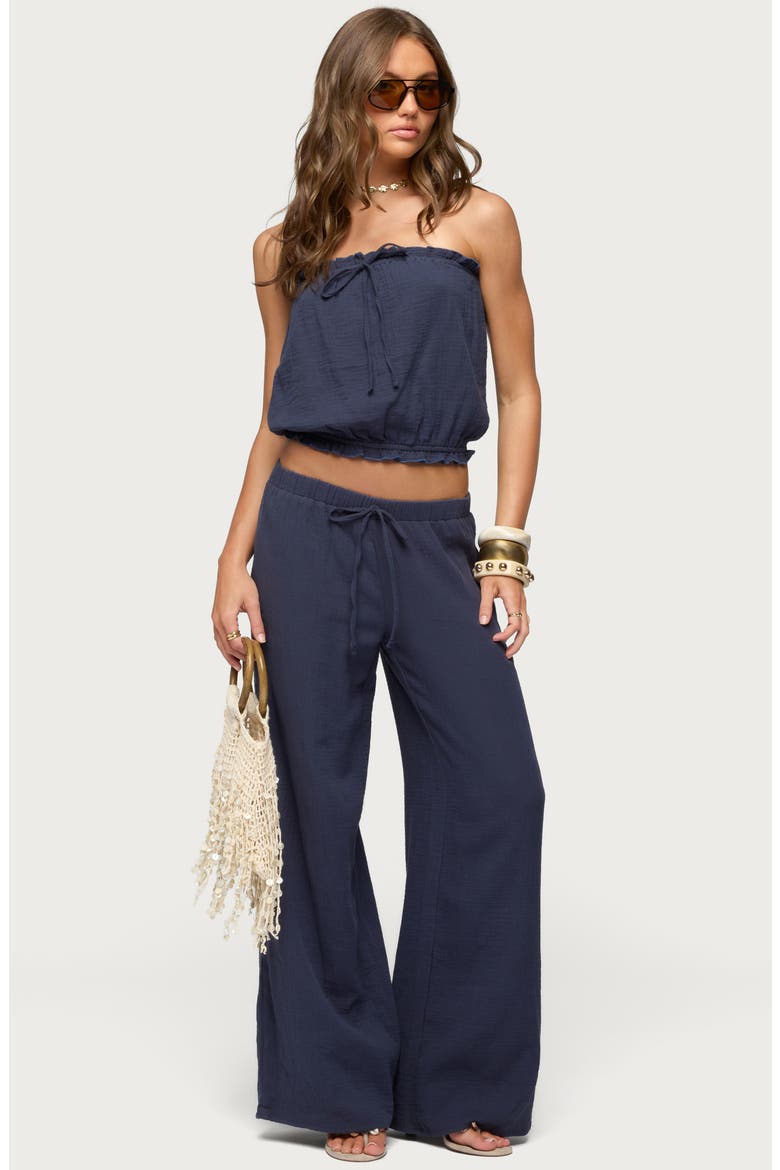 Viktoria Cotton Crinkle Gauze Wide Leg Drawstring Pants, Alternate, color, NAVY