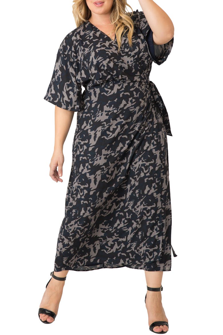 Short Sleeve Wrap Maxi Dress, Main, color, MIDNIGHT CAMO