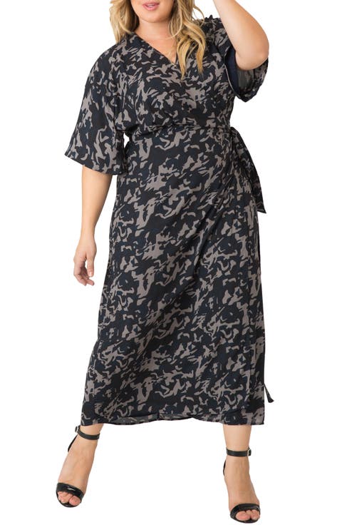 Short Sleeve Wrap Maxi Dress (Plus Size)