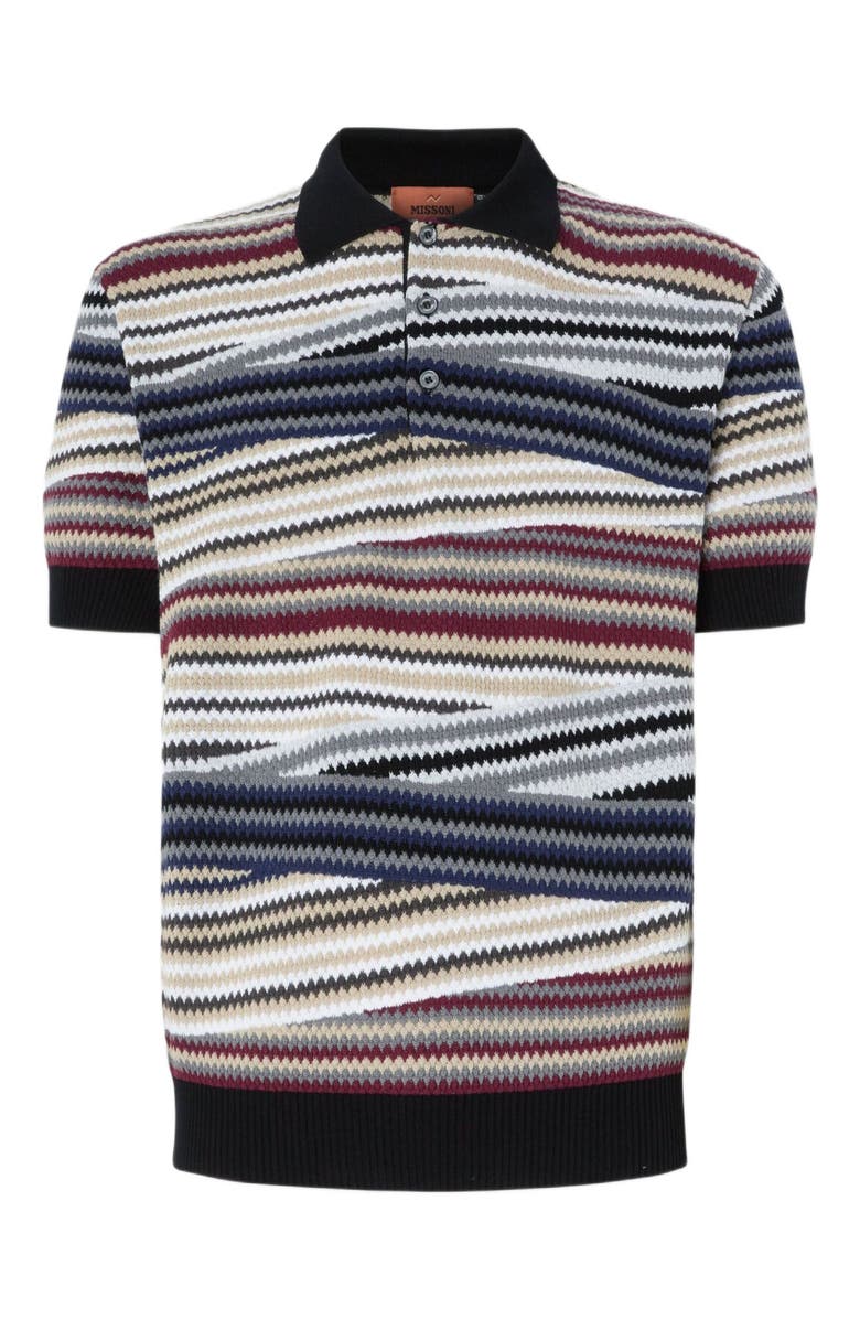 Missoni Short Sleeve Polo With Buttons And Striped Zigzag Pattern, Alternate, color, Multicoloured