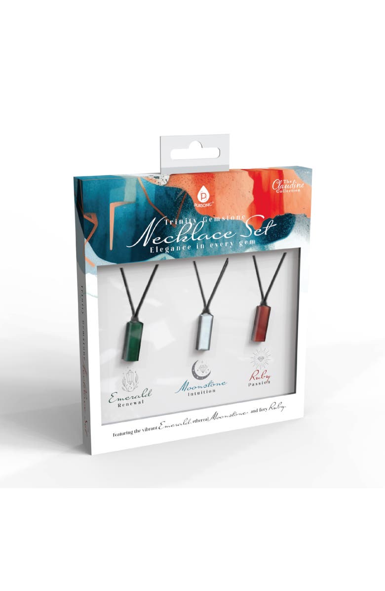 PURSONIC Trinity Gemstone Necklace Set Elegance in Every Gem, Main, color, Multicolor