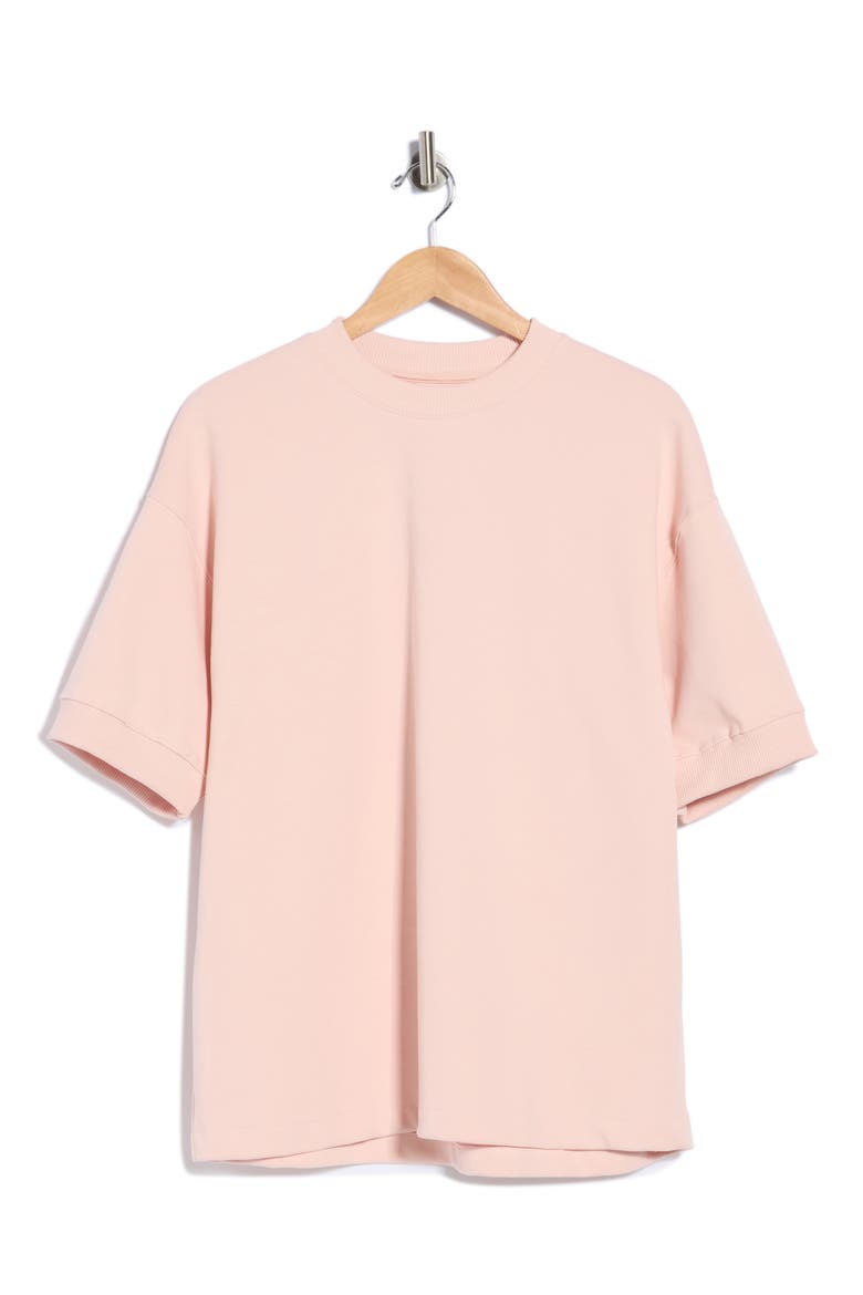 Textured Microstripe Cotton Blend T-Shirt, Alternate, color, CORAL