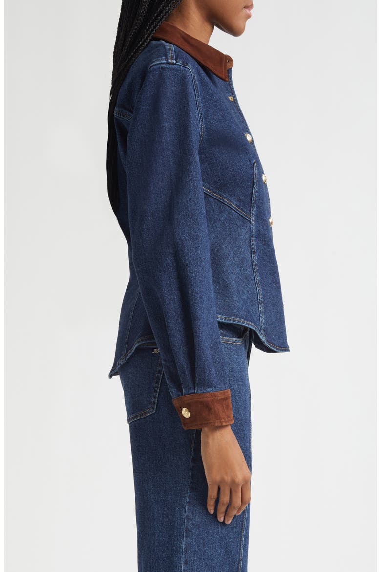 Suede Trim Denim Button-Up Shirt, Alternate, color, DARK SEPIA/ FONTAINE