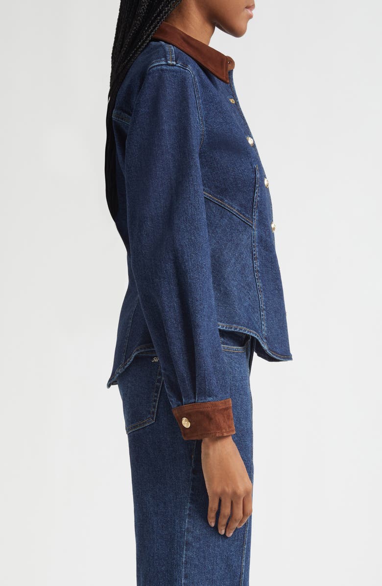 Cinq à Sept Suede Trim Denim Button-Up Shirt, Alternate, color, Dark Sepia/ Fontaine