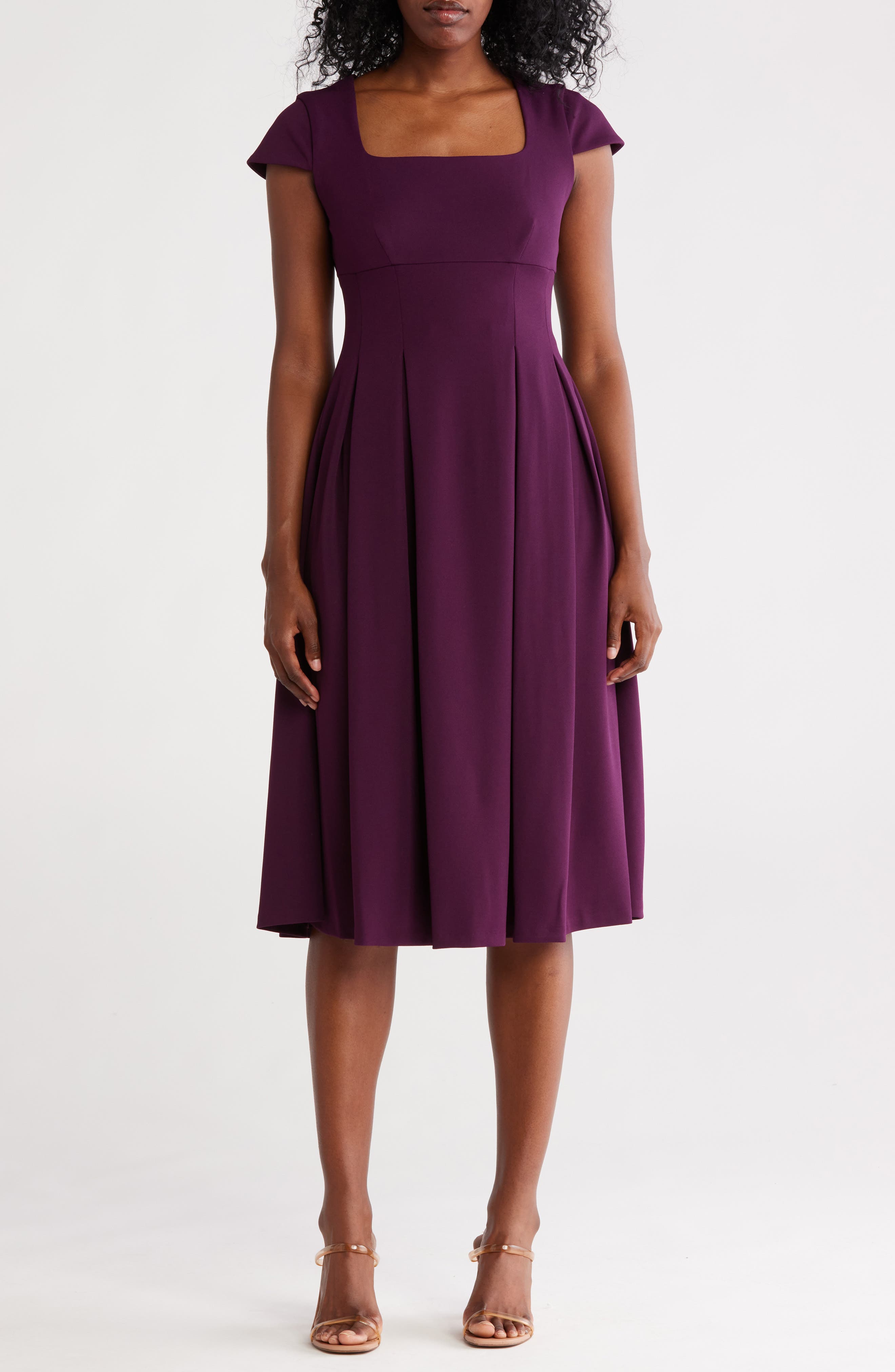 Calvin Klein Short Sleeve Midi Fit & Flare Dress
