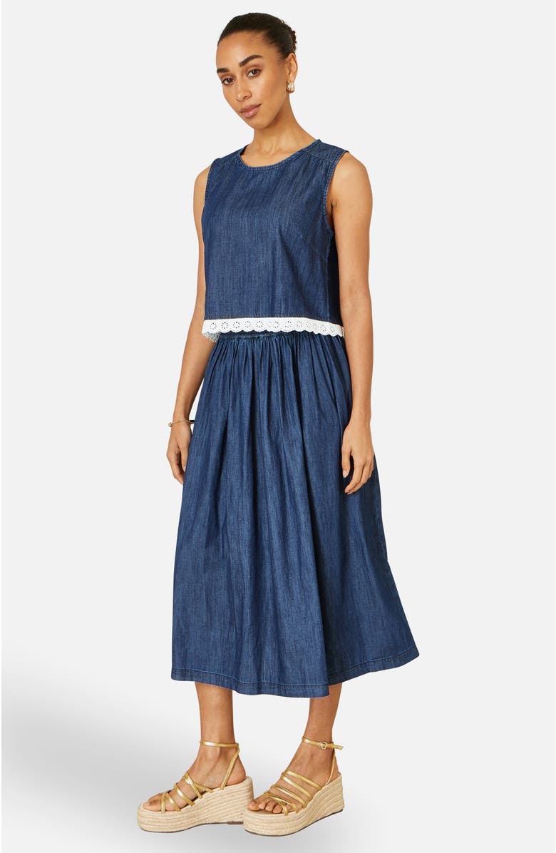 Yumi Cotton Chambray Lace Trim Top, Alternate, color, Blue
