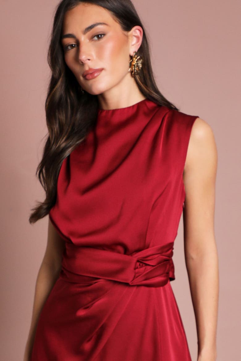 Satin Twist Waist Midi Dress, Alternate, color, Raspberry
