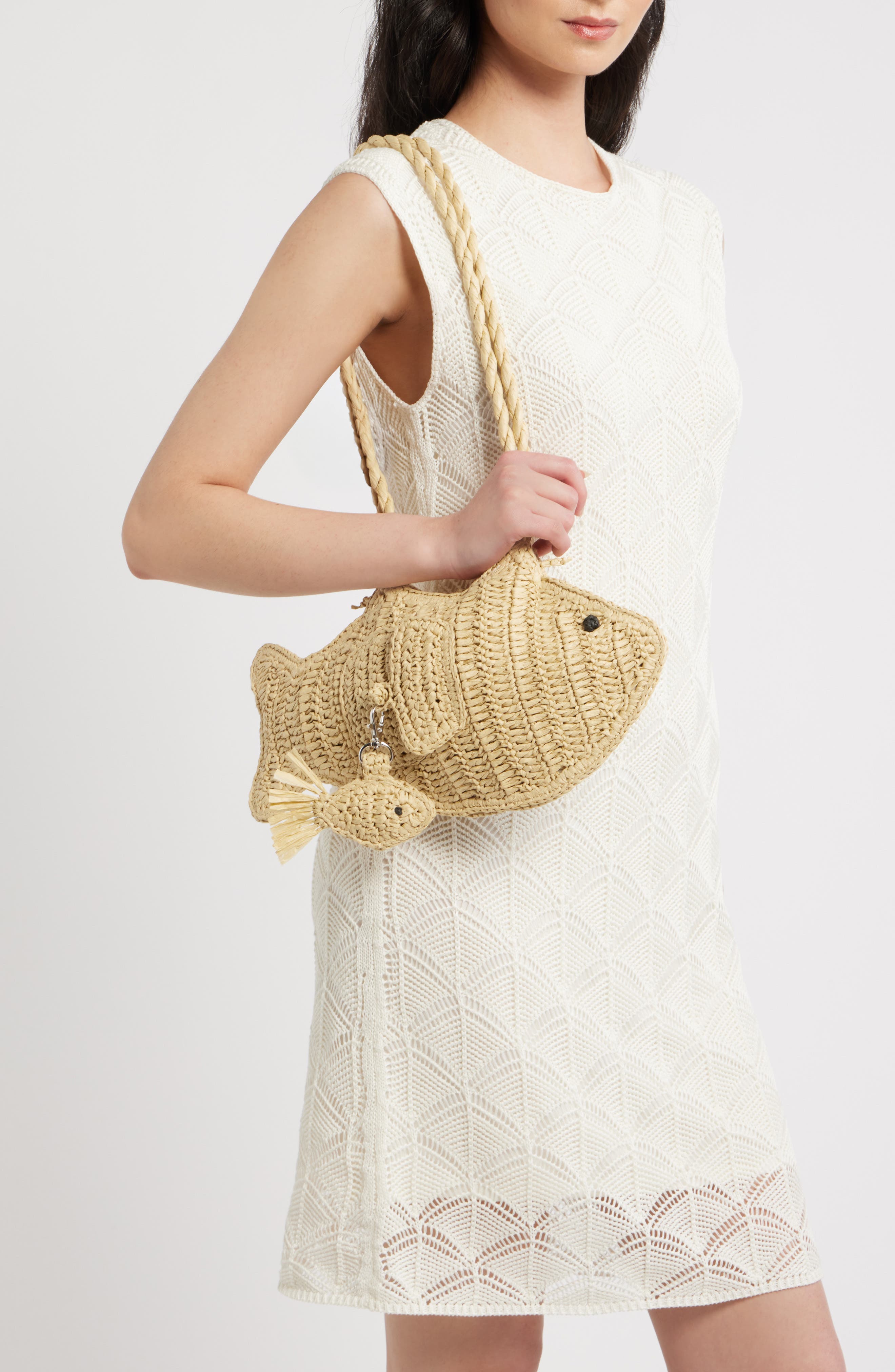 Damson Madder Raffia Fish Shoulder Bag, Alternate, color, Natural