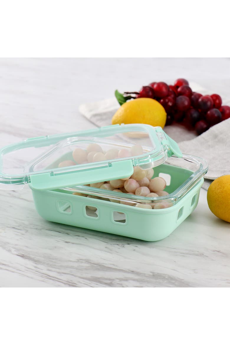 21 Ounce Glass Container with Snap On Lid in Mint, Alternate, color, Green