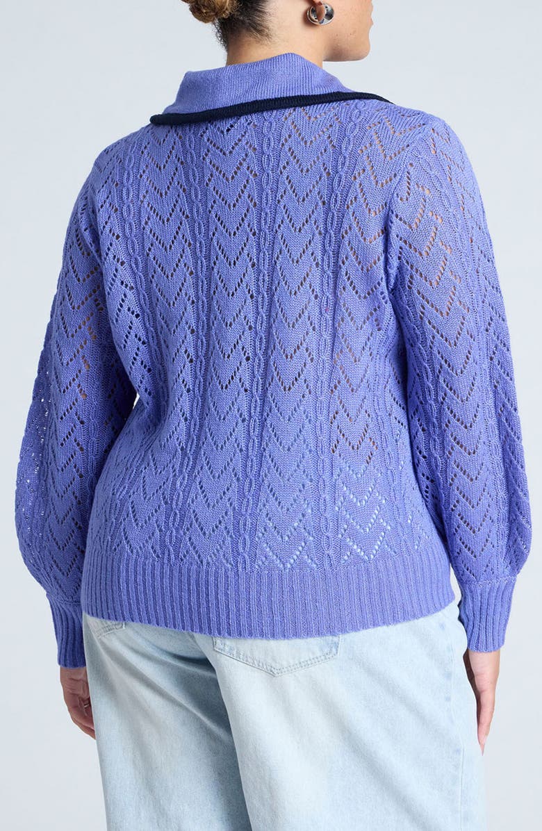 ELOQUII Collared Pointelle Stitch Sweater, Alternate, color,