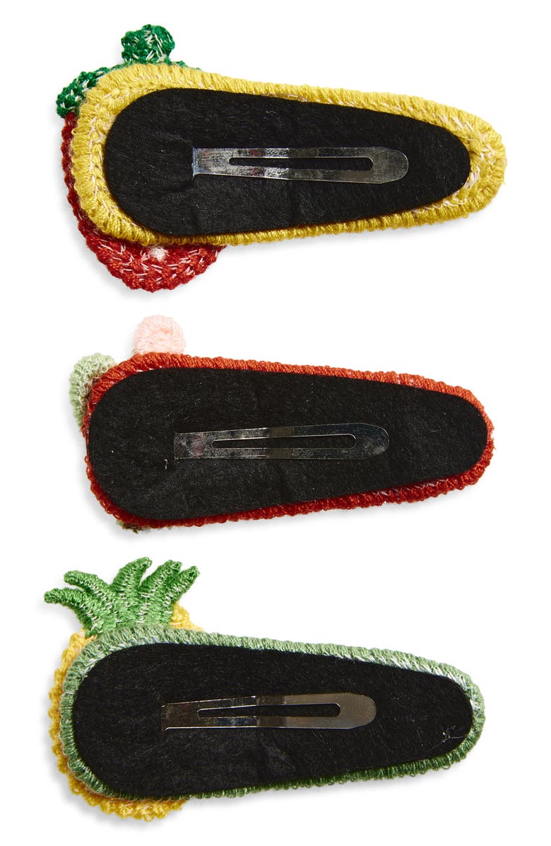 Cara Kids' 3-Pack Knit Fruit Hair Clips, Alternate, color, Red Multi