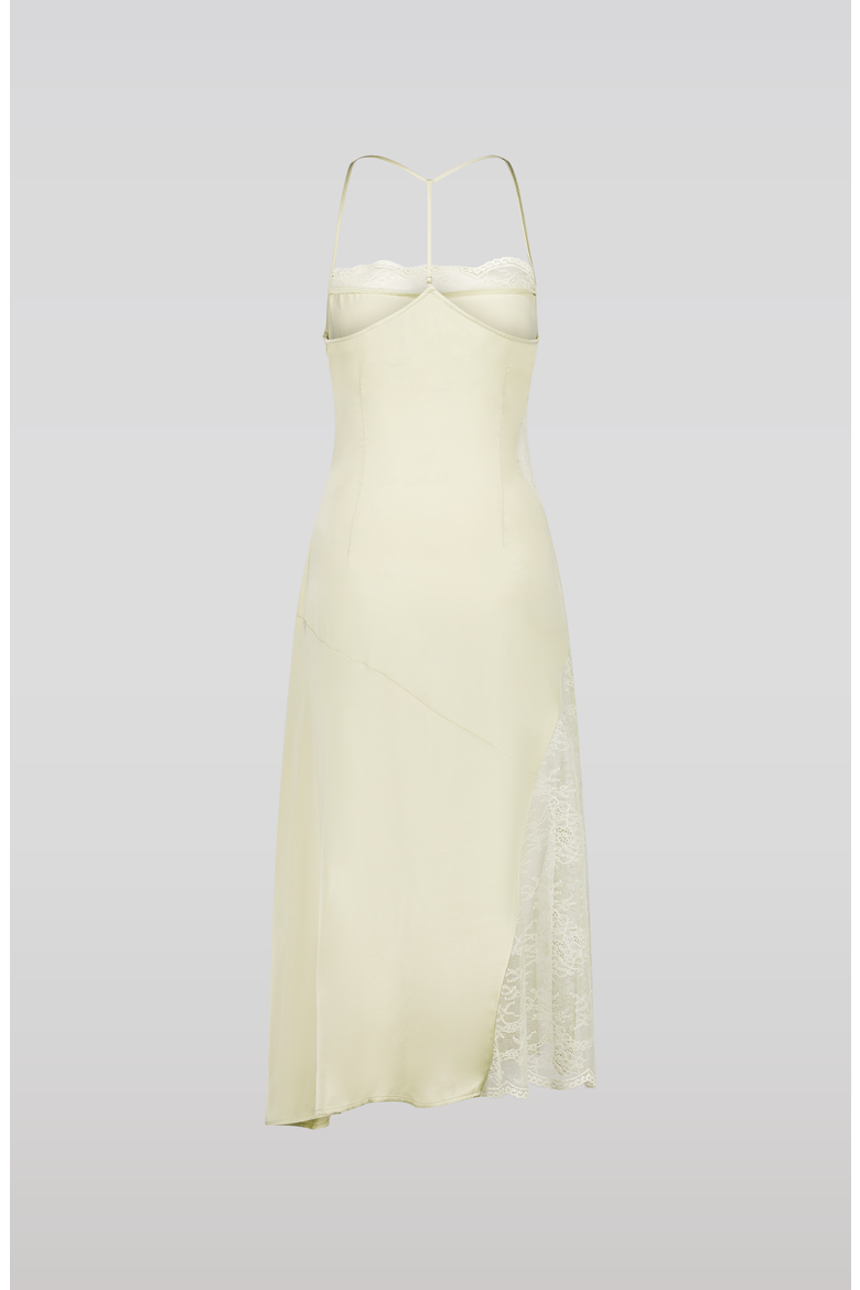 Lace Trim Midi Dress, Alternate, color, Light Green / Yellow