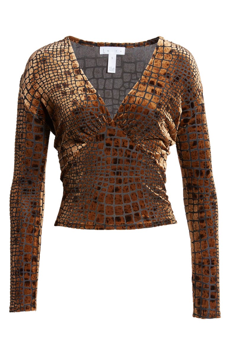 Leith Reptile Burnout V-Neck Top, Alternate, color,