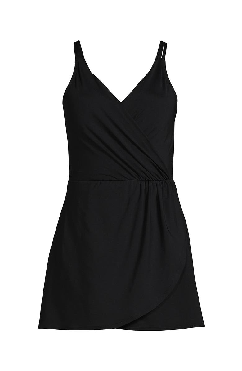 Lands' End V-neck Tulip Wrap Swim Dress One Piece Swimsuit, Alternate, color,