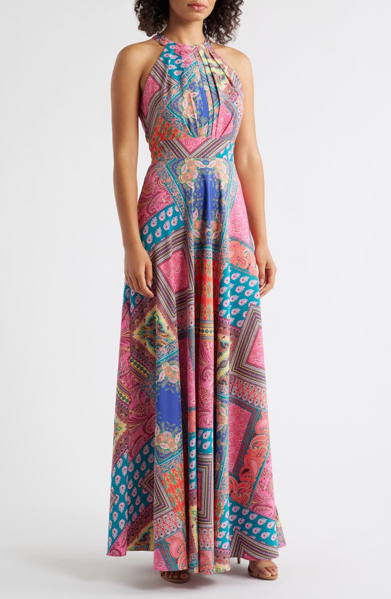 Eliza J Mixed Print Halter Maxi Dress, Main, color,