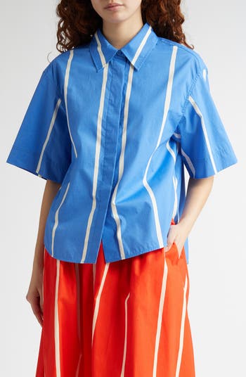 Marimekko Sinertävä Puhveli Stripe Organic Cotton Poplin