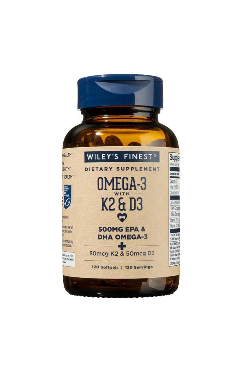 Wiley's Finest Vitamin K2 & D3 Omega-3 Softgels for Bone and Heart Health Support 120 sofgels, Main, color, NO COLOR