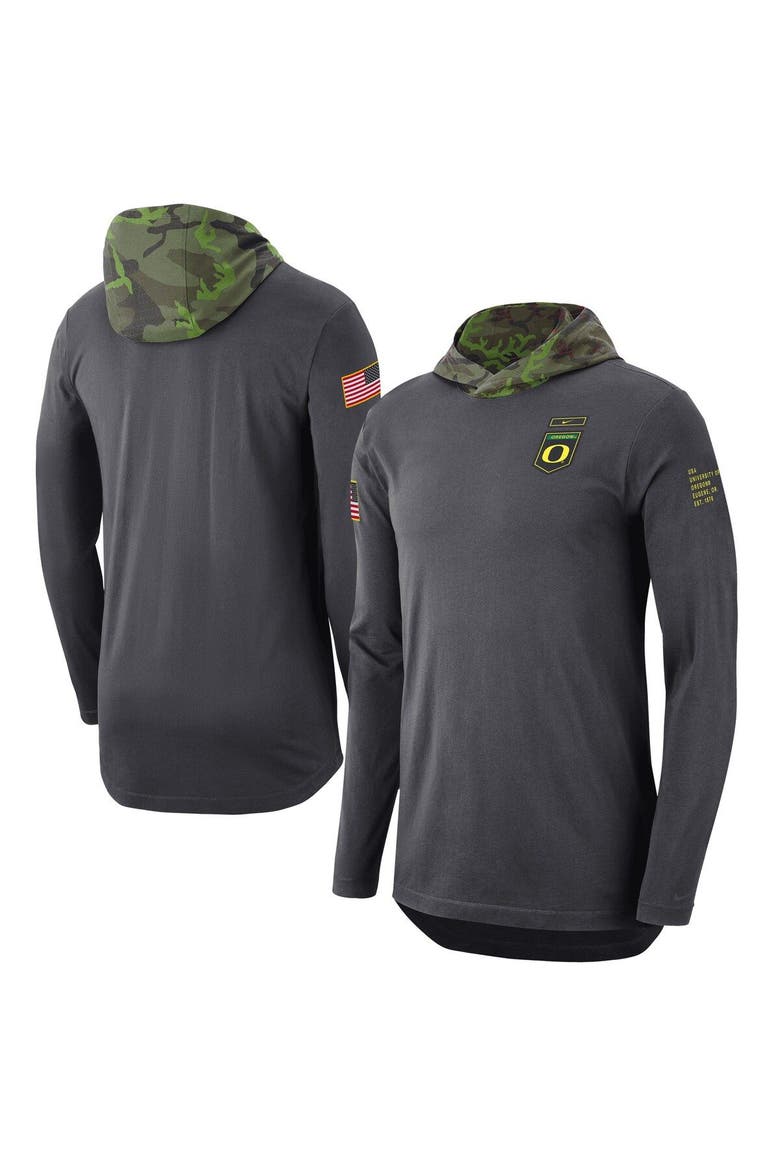 Men's Nike Anthracite Oregon Ducks Military Long Sleeve Hoodie T-Shirt, Main, color, Anthracite