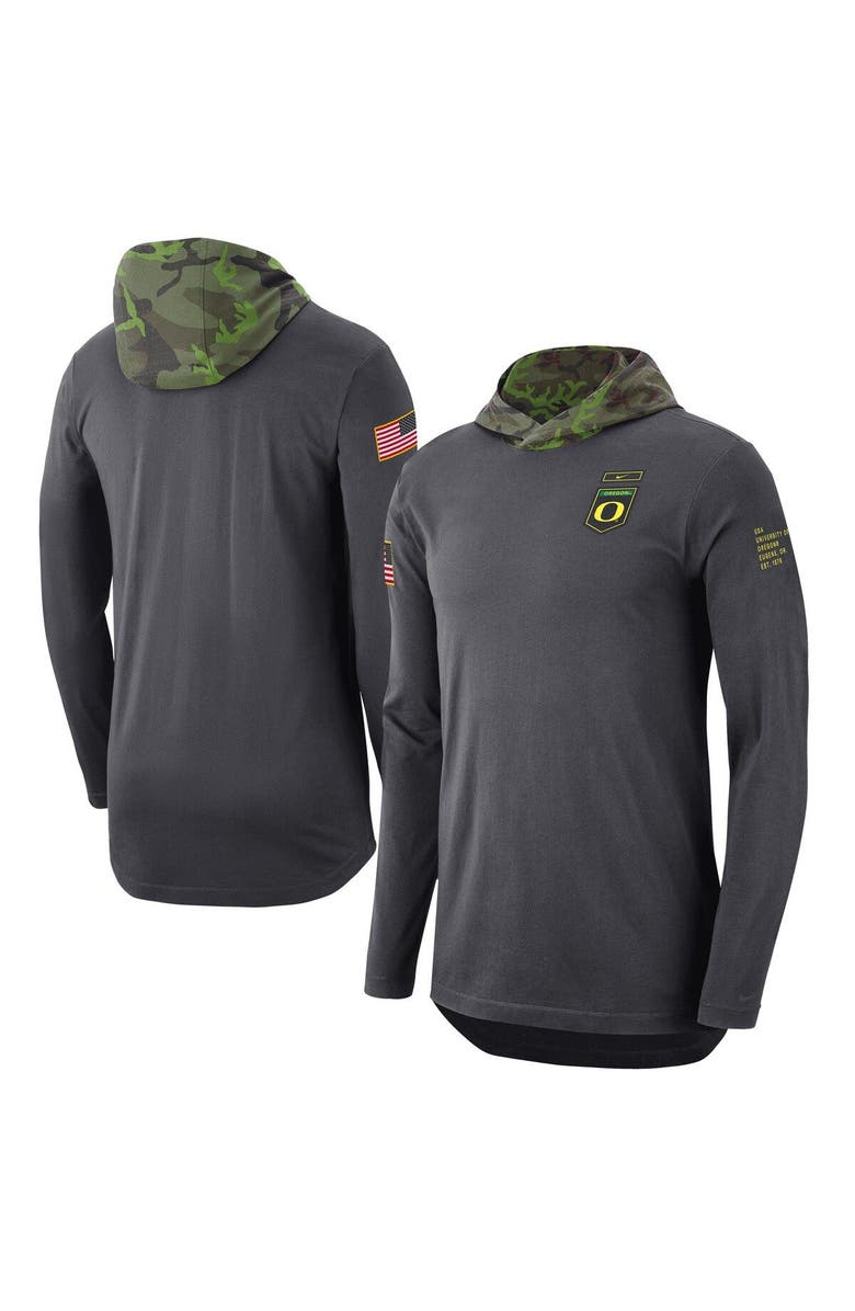 Nike Men's Nike Anthracite Oregon Ducks Military Long Sleeve Hoodie T-Shirt, Main, color, Anthracite