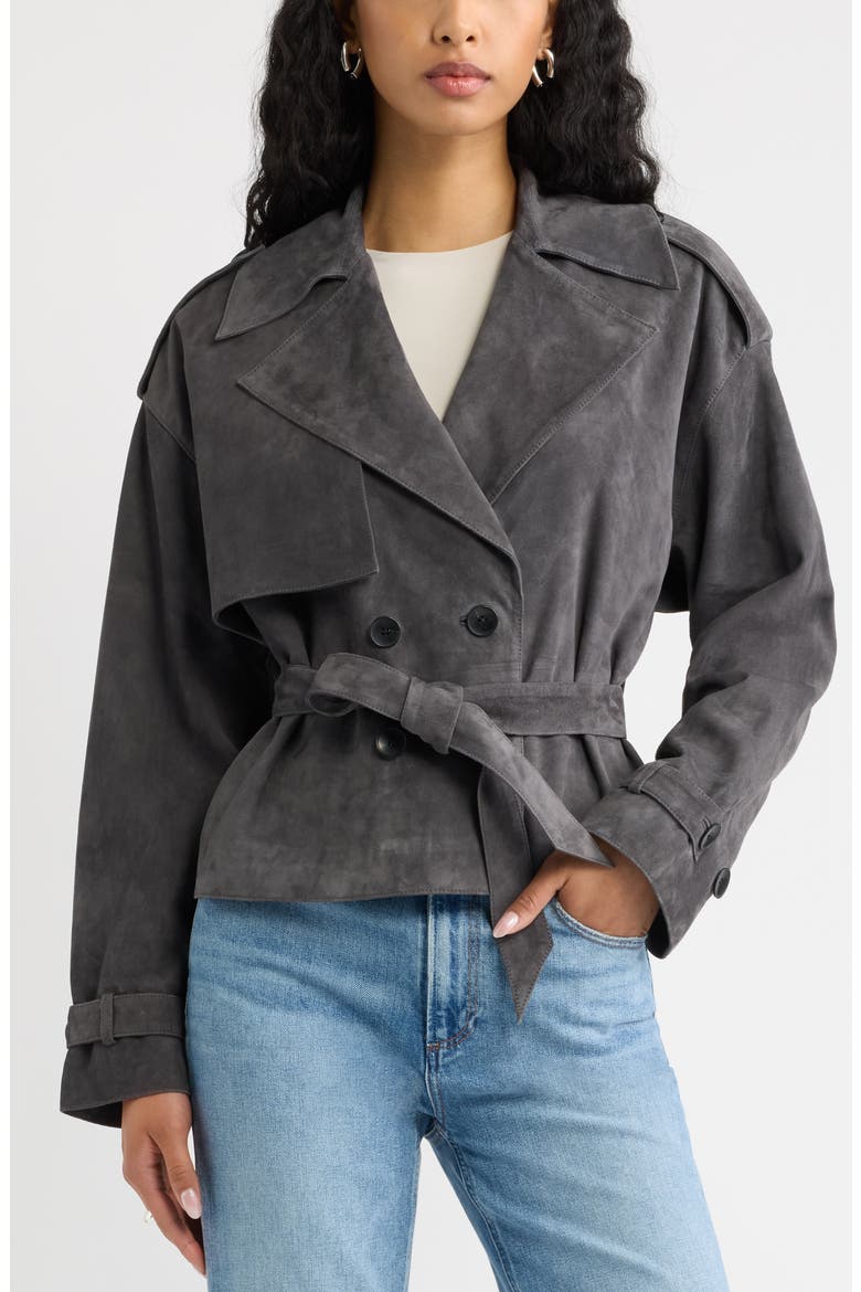 Suede Trench Jacket, Main, color, GREY MAGNET