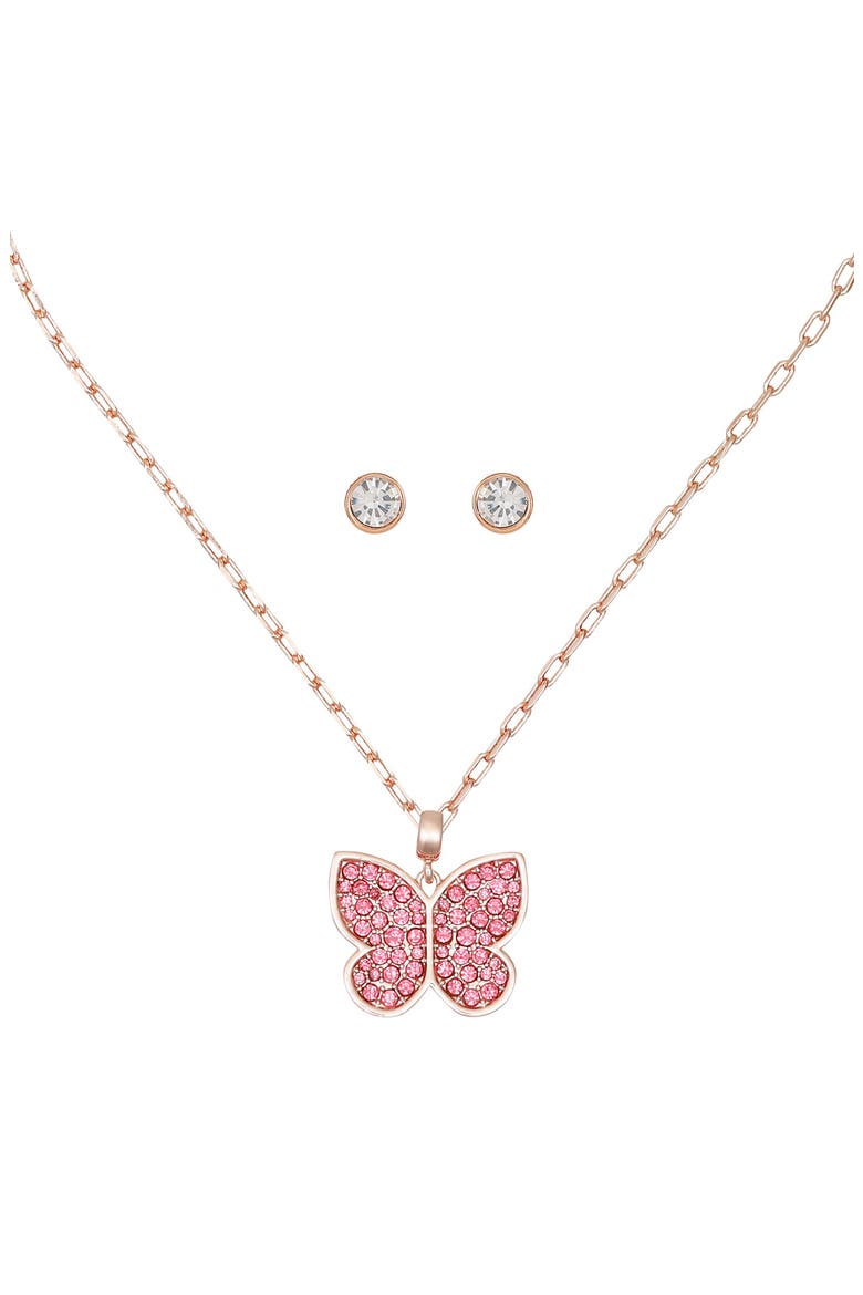 Butterfly Pendant Necklace & Stud Earrings Set, Alternate, color, ROSE GOLD