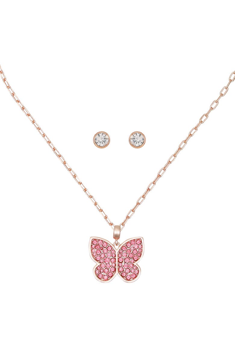 GUESS Butterfly Pendant Necklace & Stud Earrings Set, Alternate, color, Rose Gold
