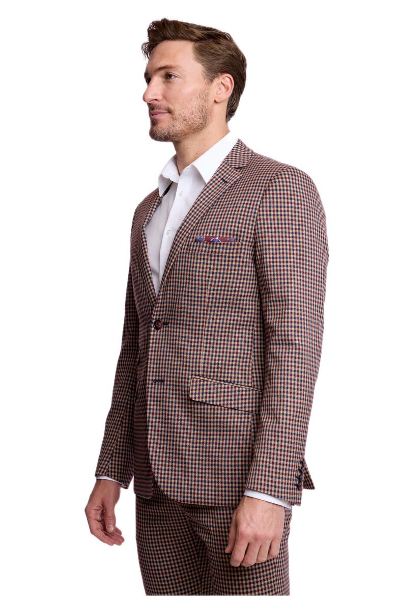 Dover Slim Notch Suit Jacket, Alternate, color, BURGUNDY NAVY TAN FALL GINGHAM