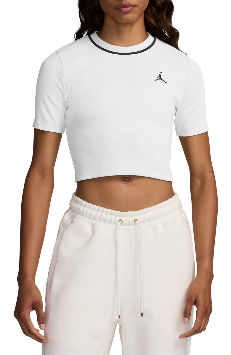 Jordan Stripe Crewneck Crop Top, Main, color, White/ Black
