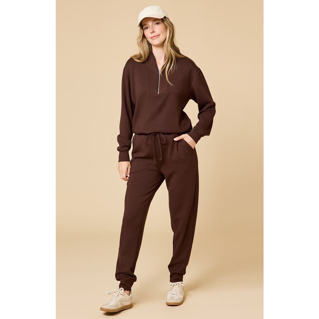 Softies Athleisure Dreamtech 1/4 Zip Jogger Set In Brown