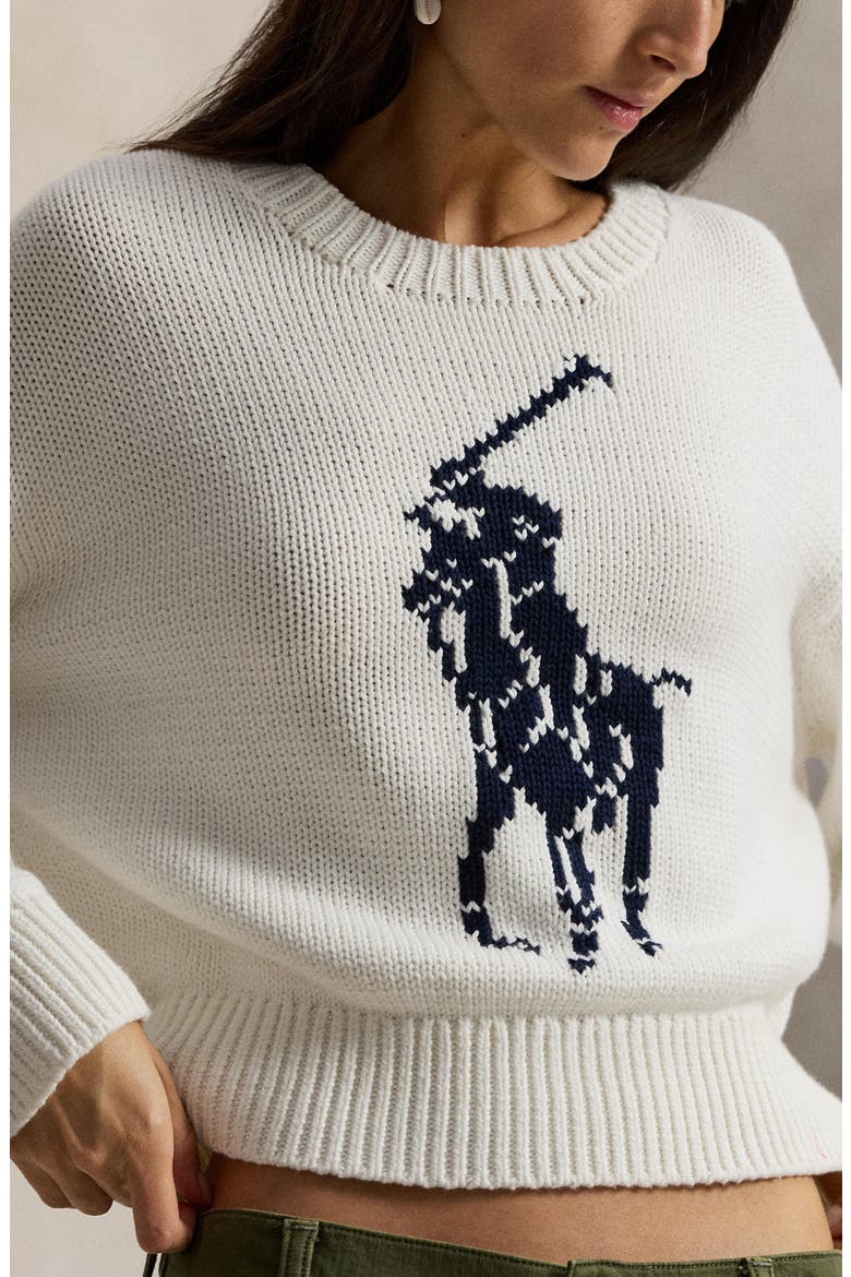 Big Pony Cotton Crewneck Sweater, Alternate, color, WHITE