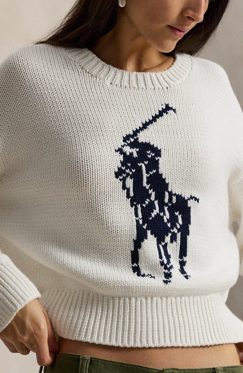 Polo Ralph Lauren Big Pony Cotton Crewneck Sweater, Alternate, color, White