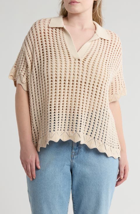 Pointelle Knit Polo (Plus)