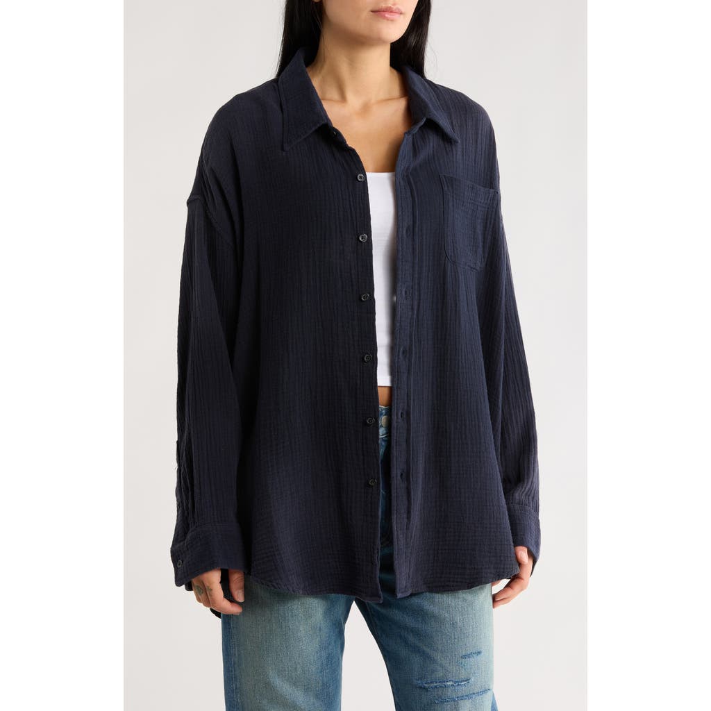 Denimist Cotton Gauze Button-up Shirt In Blue