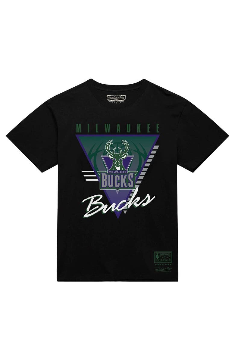 Mitchell & Ness Men's Mitchell & Ness Black Milwaukee Bucks Worldwide Collection Tri-Logo T-Shirt, Alternate, color, Black