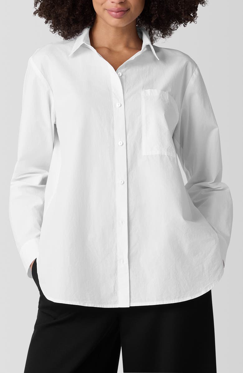 Eileen Fisher Classic Long Organic Cotton Button-Up Shirt, Main, color,