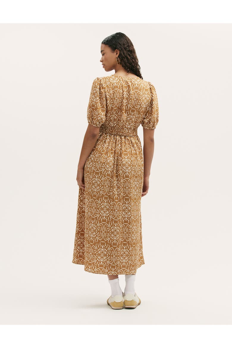 Kiara Printed V-Neck Midi Dress, Alternate, color, Brown Batik
