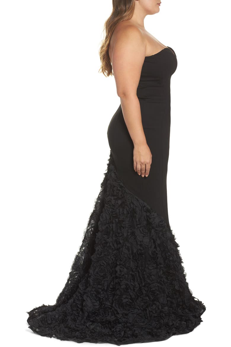 Strapless Bustier Rosette Gown, Alternate, color, BLACK