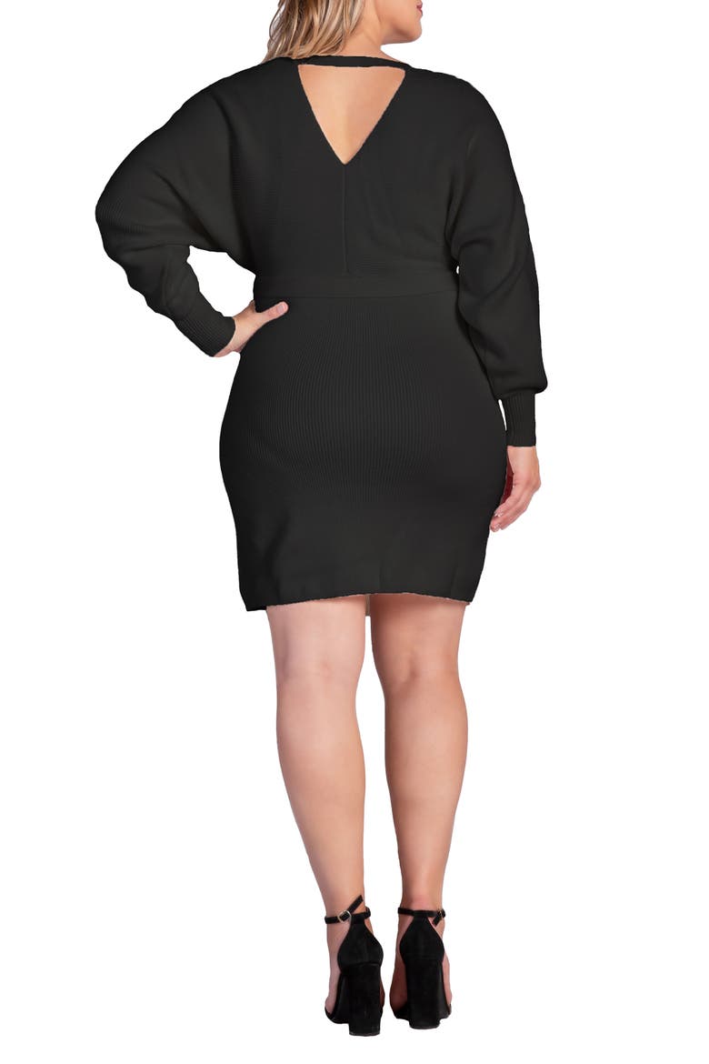 Ursa Long Sleeve Wrap Sweater Minidress, Alternate, color, BLACK