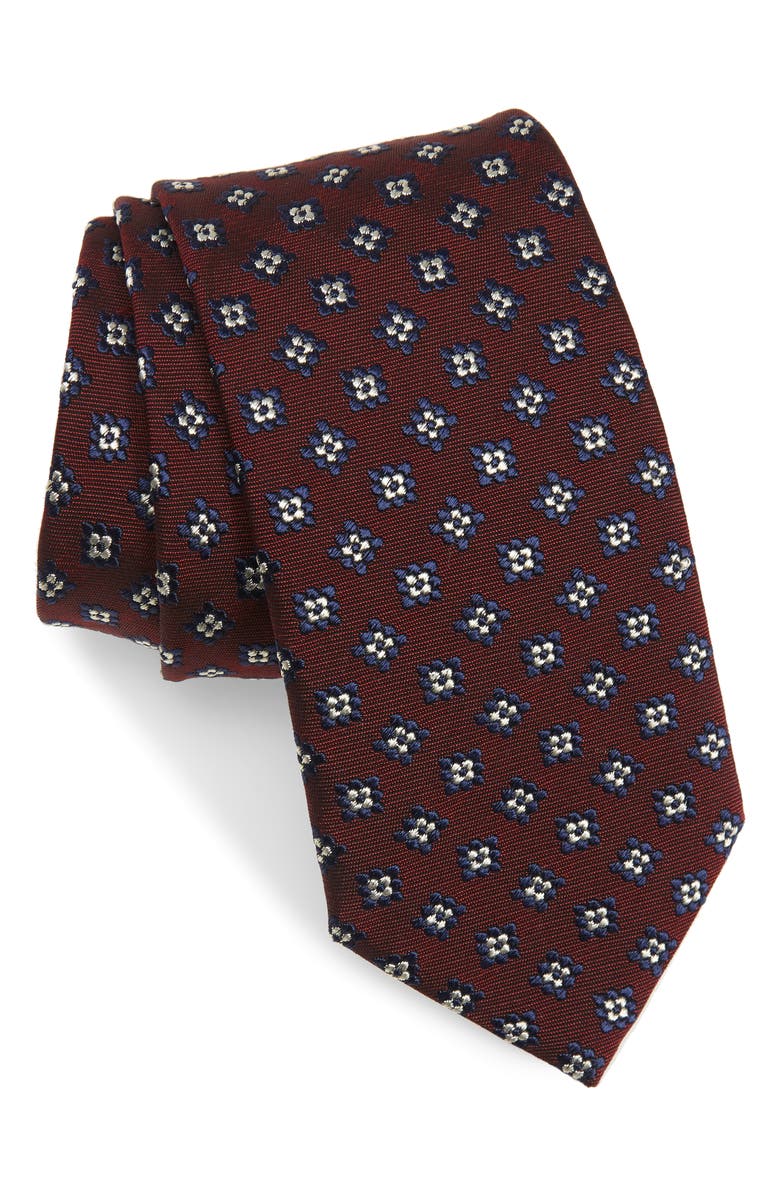Suitsupply Burgundy Flower Silk Tie, Main, color,