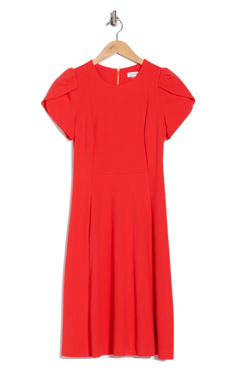 Calvin Klein Tulip Sleeve Midi Dress, Alternate, color, Tango