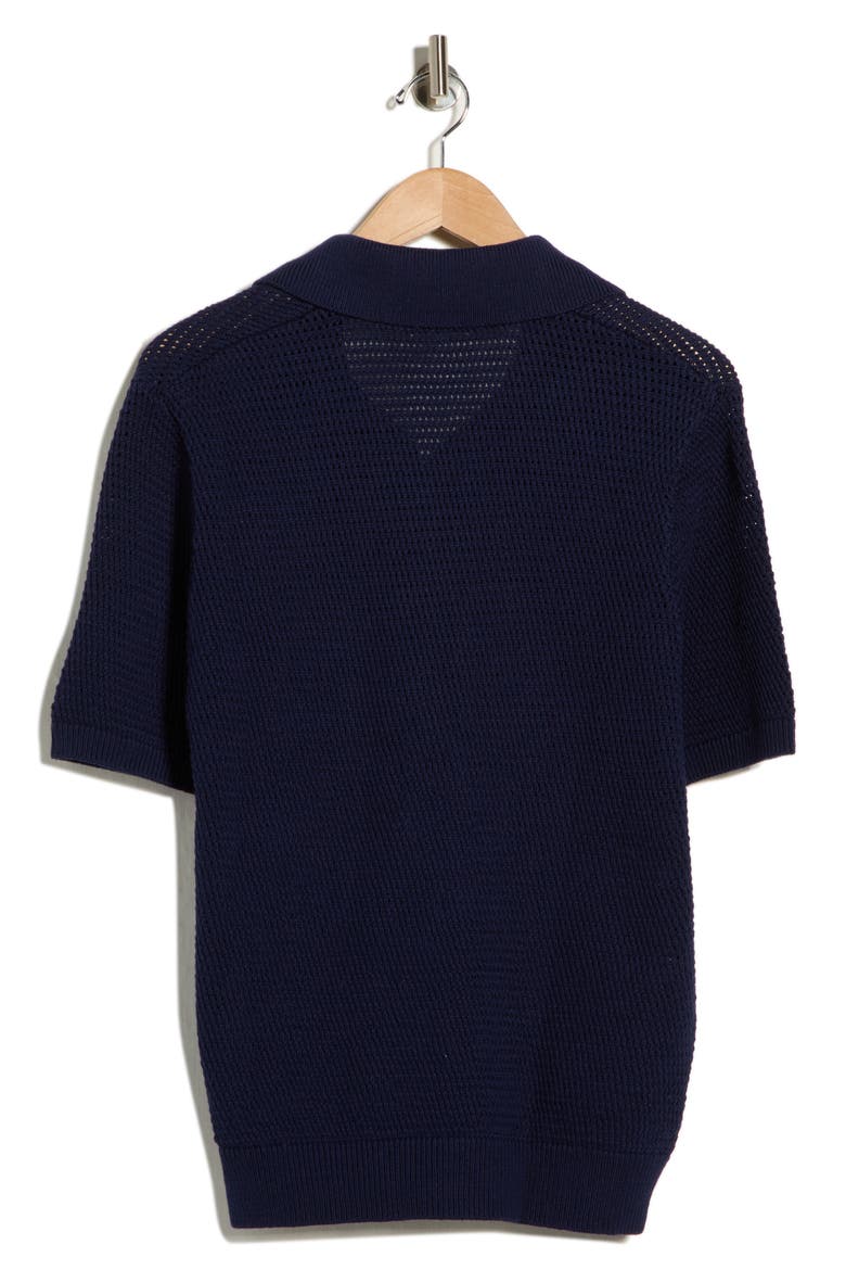 Cotton & Silk Polo Sweater, Alternate, color, NAVY