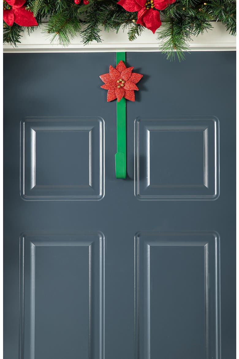 Christmas Metal Snowflake Poinsettia Wreath Hanger, Alternate, color, Green