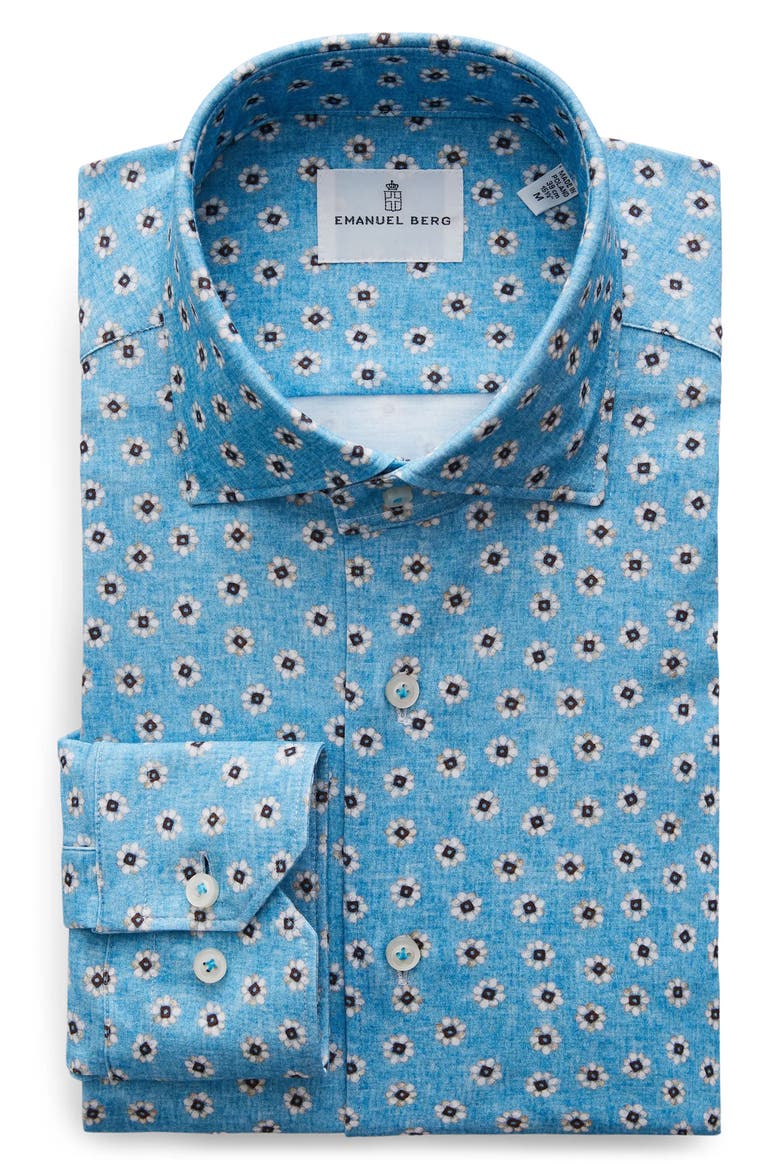 4Flex Modern Fit Floral Knit Button-Up Shirt, Alternate, color, TURQUOISE