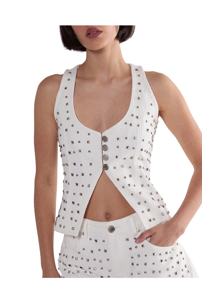 Studded Denim Corset Top, Alternate, color, White