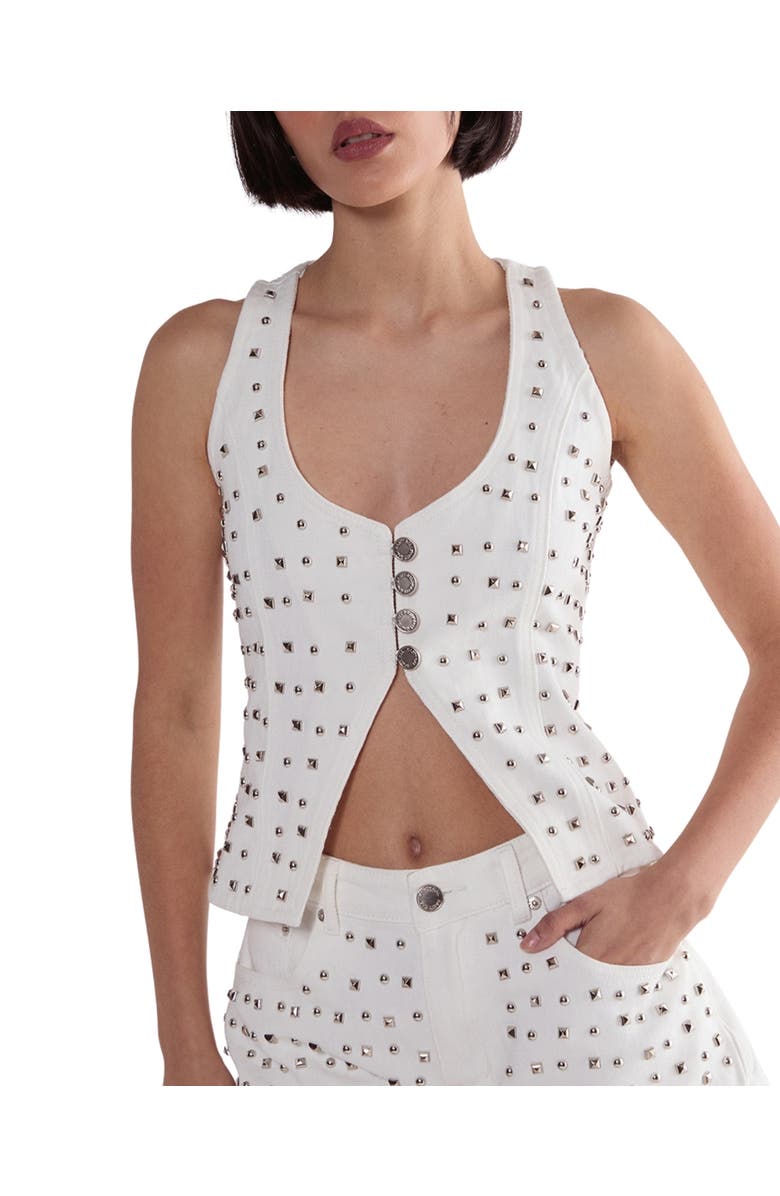 NASTY GAL Studded Denim Corset Top, Alternate, color, White