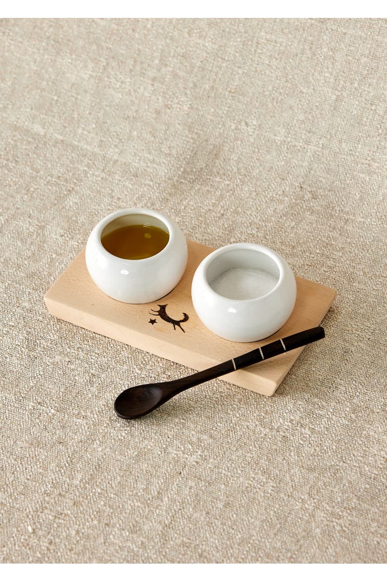 Dipping & Spice Wooden and Ceramic Bowl Pair, Main, color, Natural