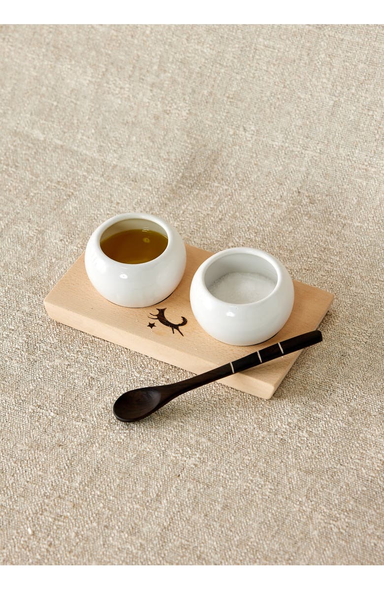 kanju Interiors Dipping & Spice Wooden and Ceramic Bowl Pair, Main, color, Natural